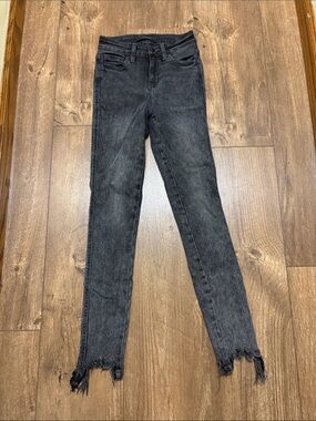 Flying Monkey Black Washed Skinny Jeans with Frayed Hem